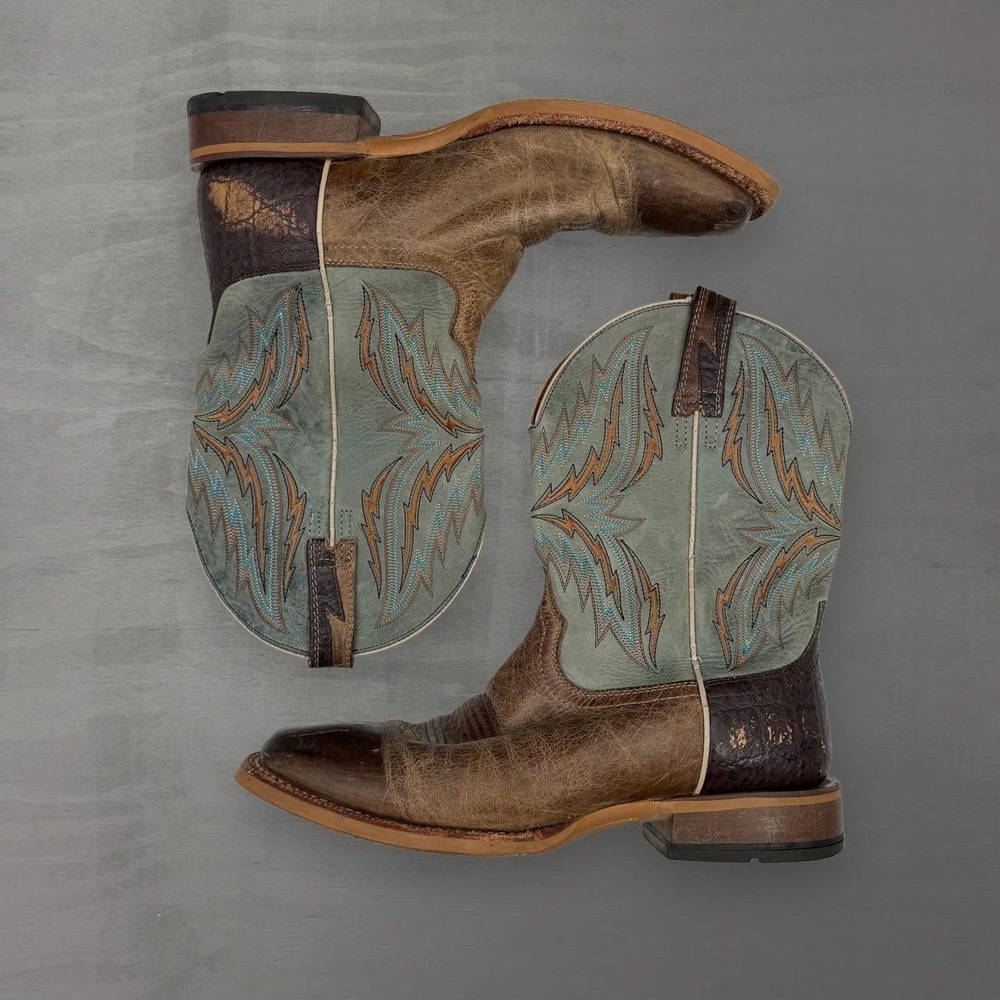 Ariat Western Rebound Boots Brown Green Leather Square Toe 10021679 10.5D